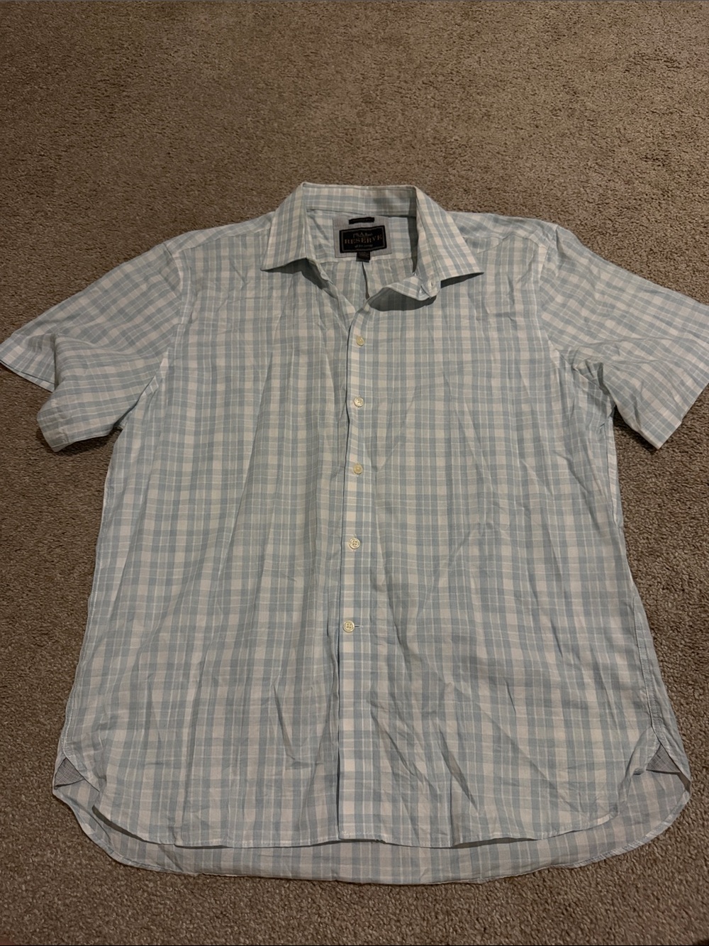Jos. A. Bank Light Blue and White Plaid Short-Sleeve Button-Down Shirt